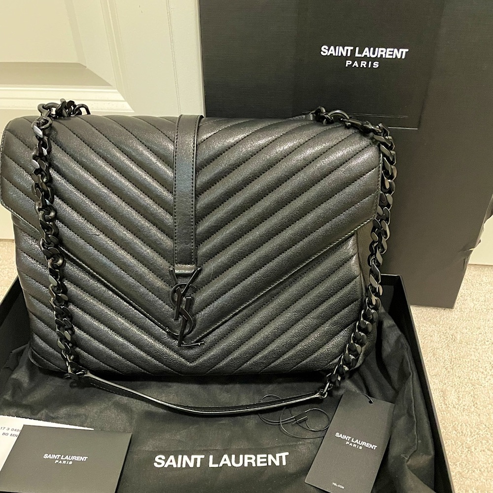 YSL Large College Bag All Black